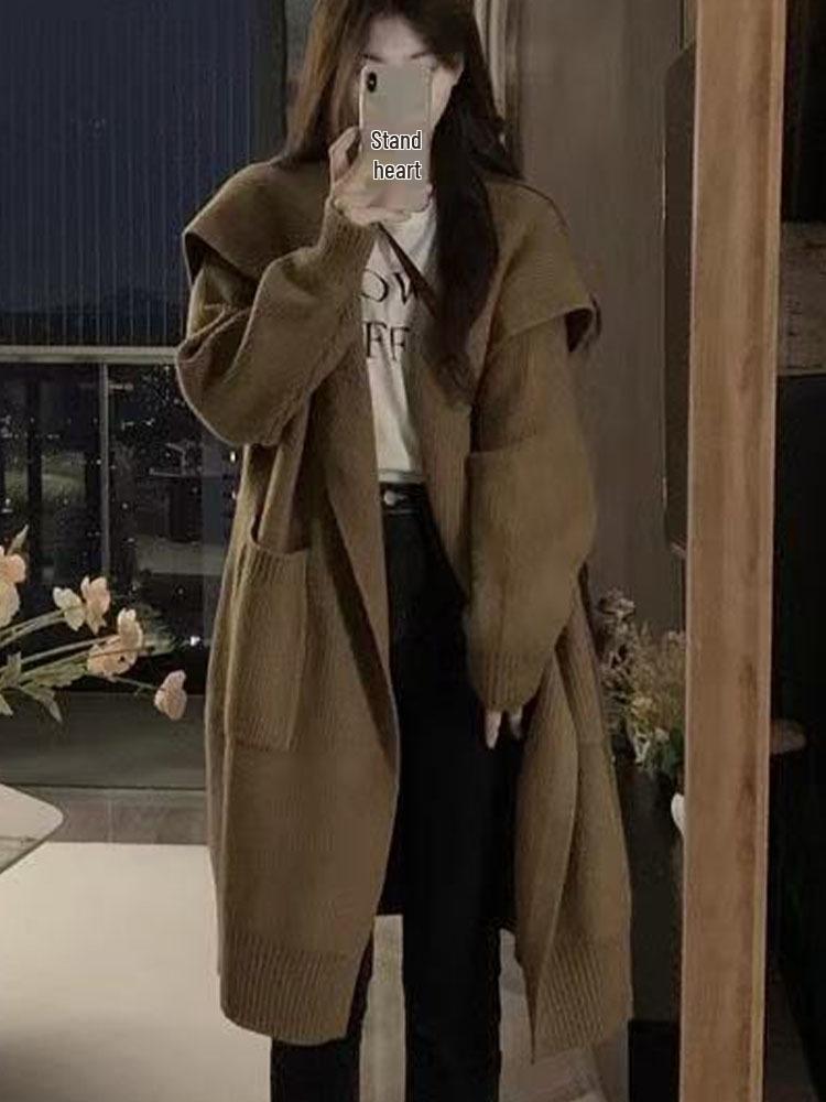 Women's Retro Lazy Style Mid-Length Wool Cardigan Coat - Autumn/Winter 2025