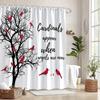 Red Cardinal Birds Shower Curtain Black Tree Design Inspirational Quote Nature Art Bathroom Decor Waterproof Printed Bath