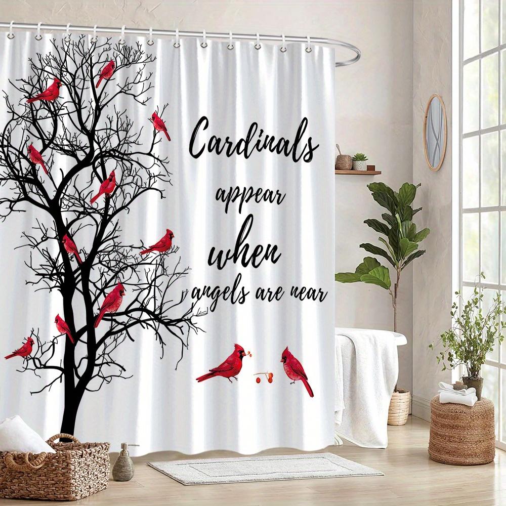 Red Cardinal Birds Shower Curtain Black Tree Design Inspirational Quote Nature Art Bathroom Decor Waterproof Printed Bath