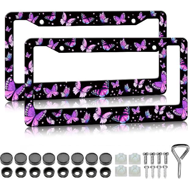HCSS Blue Hibiscus Flower License Plate Frames - 2 Pack Tropical Hawaii Floral License Plate Holder, Aluminum Metal Rust-Proof Waterproof Car