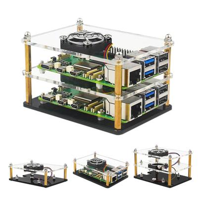 Acrylic Case for Raspberry Pi 5 Transparent Clear Case Enclosure Box with Cooling Fan and 4Pcs Copper Heatsinks