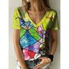 Women's Summer Casual V-neck Short-sleeved T-shirt, with Fashionable 3D Print, Suitable for Outings or At Home