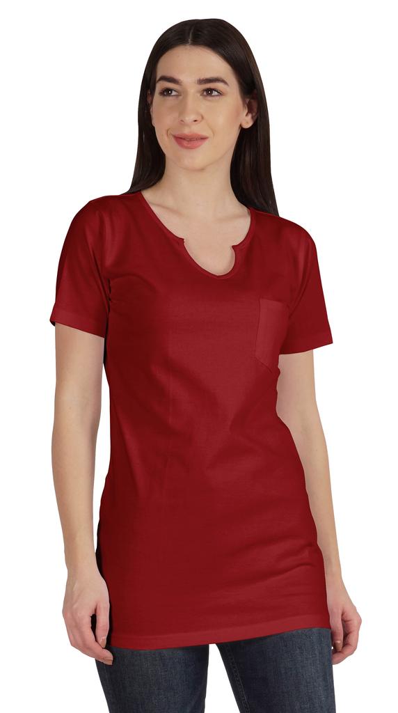 Inkmeso Long Length Notch Neck Top For Women Basic Cotton Tee Shirt w  Pocket Patch Legging