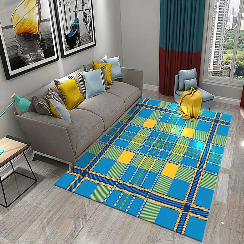 3D Retro Colorful Plaid Lines Carpet Colour Geometry Ethnic Style Rugs for Living Room Bedroom Decor Area Rugs Kitchen Floor Mat