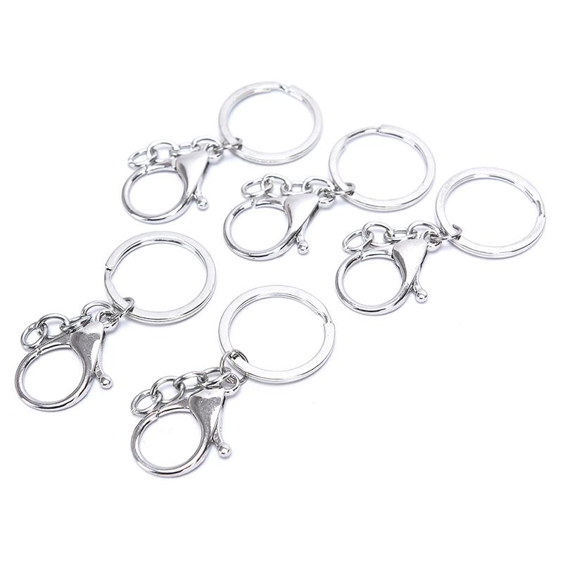 10Pcs Big Lobster Clasp Hooks Keychain Split Ring Short Chain Key Ring Diy