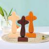 Magnetic Base Wood Cross Statue Handicraft Vintage Cross Ornament Standing Portable Crucifix Sculpture Home Decor