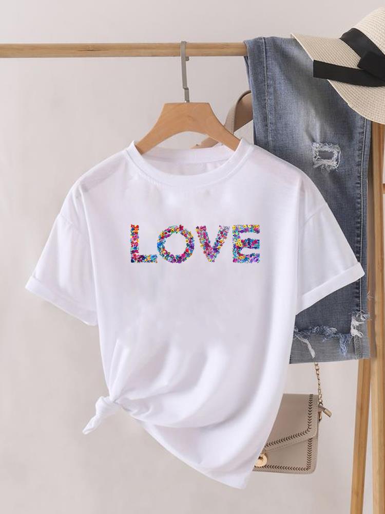 Love Heart Print Clothes Graphic Tshirt Fashion Print Summer Unisex Trend Sweet Short Sleeve Lady Female Shirt Tee