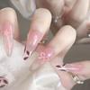 Pink Leopard Star Bow Cat Eye Nails - French Chic, Handmade Manicure