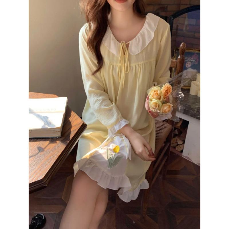 

Пижама из шелка Ice, женский стиль, с лацканами, весенне-летний домашний костюм с длинными рукавами L жёлтый