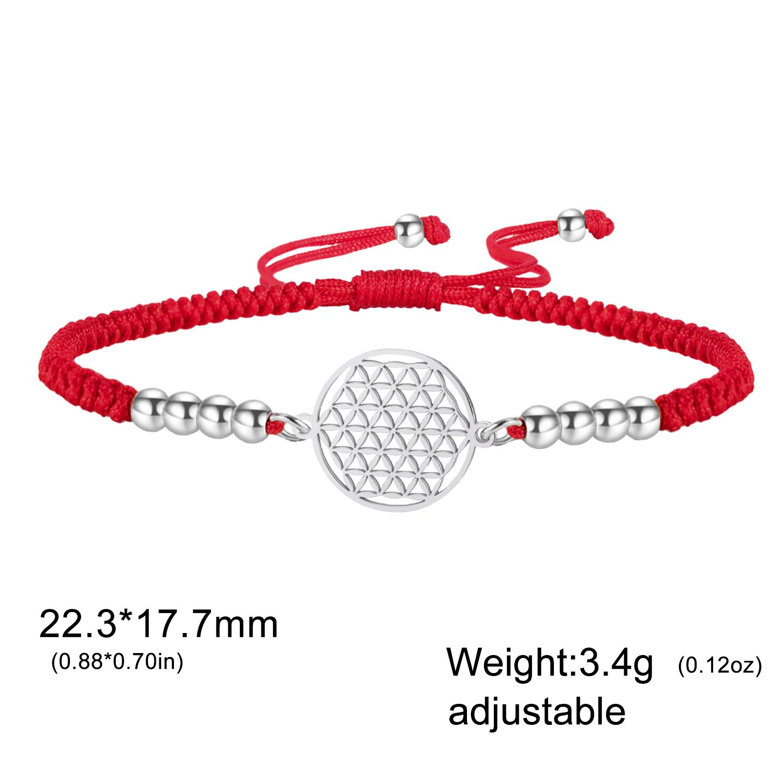 

Fashion Hollow Flower of Life Charm Bracelets Black Red Purple Handmade Woven Rope Beads Stainless Steel Jewelry Amulet Gifts Steel Color