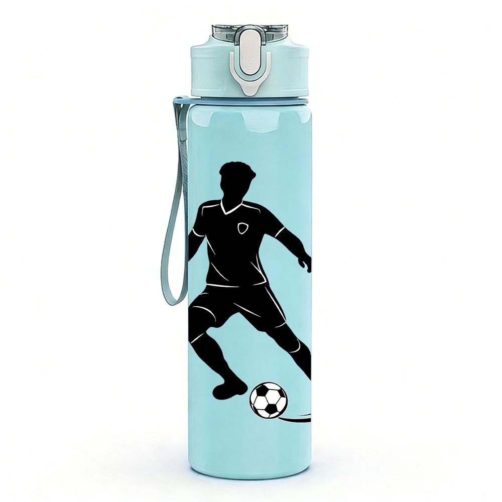 1PC Soccer Football Player 750ml Color Plastic Sports Water Bottle Leakproof Flip Straw Lid Suitable for Sports Office Home Use