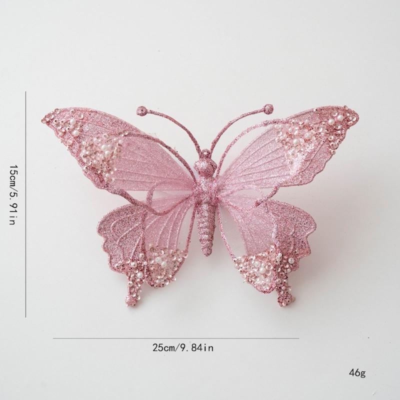 Glittering Butterfly Christmas Decoration Shatter Resistant Plastic Mesh Hanging Ornament For Mantel Window Display