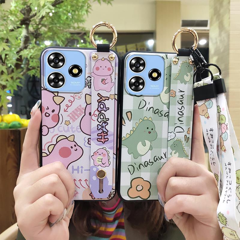 Dirt-resistant Wristband Phone Case For ZTE Blade A73 4G/V50 Smart Anti-knock Cartoon Wrist Strap Phone Holder Soft Case