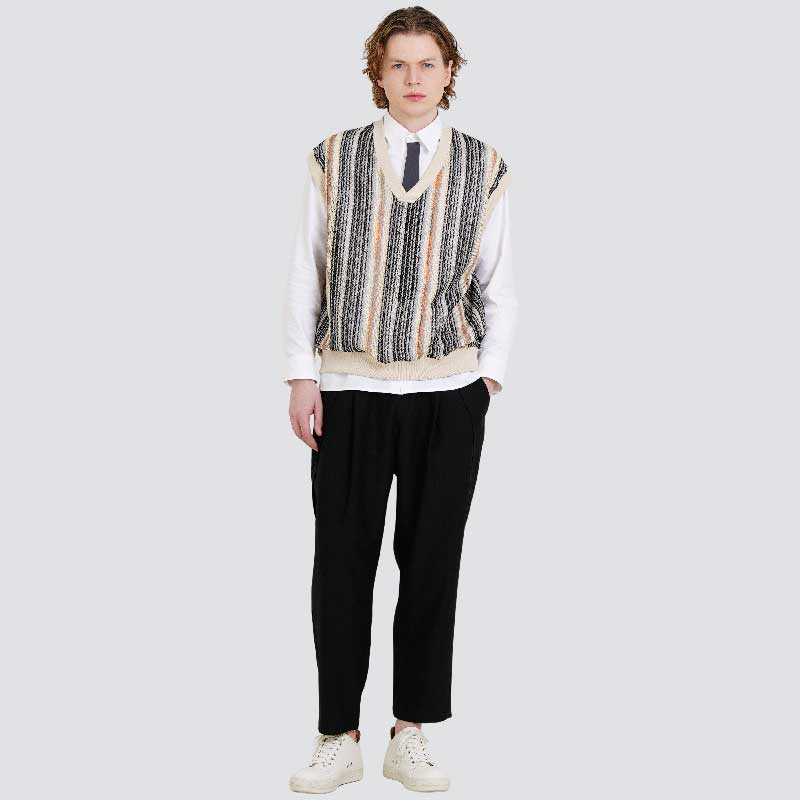 Customus Drop Shoulder Yarn-Dyed Stripe Oversized Vest Cxs25Fkvt801 Ora