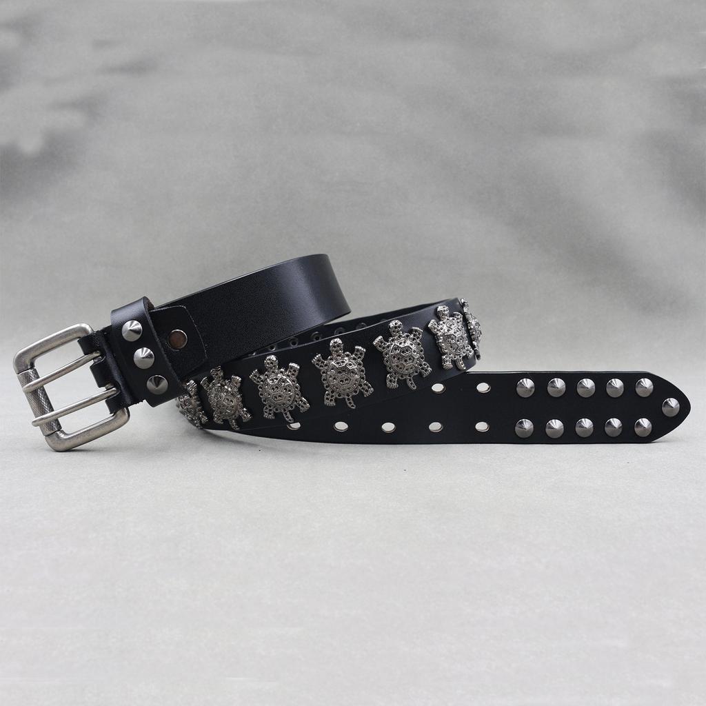 New Genuine Leather Turtle Rivet Wide Belt Men and Women's Personalized Heavy-work Punk Cowhide Neutral Belt