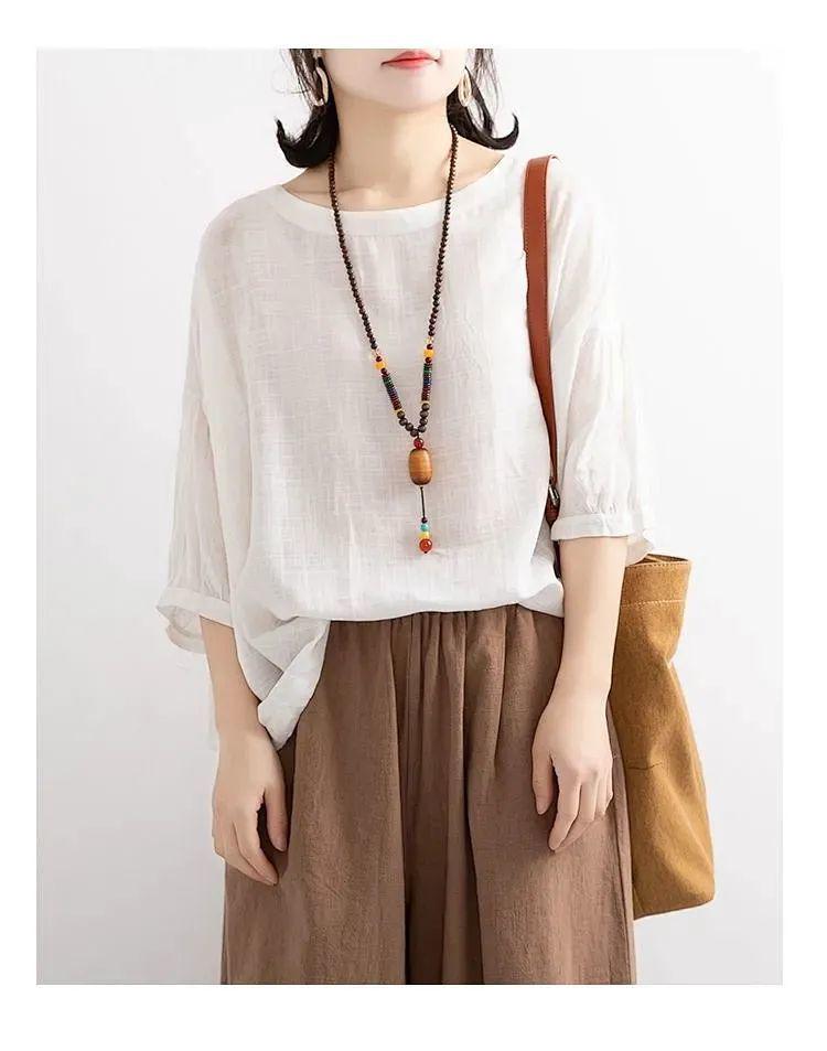 Women's Plus Size Batwing Sleeve Drawstring Hem T-shirt - Casual Round Neck Mid Sleeve, Summer 2024