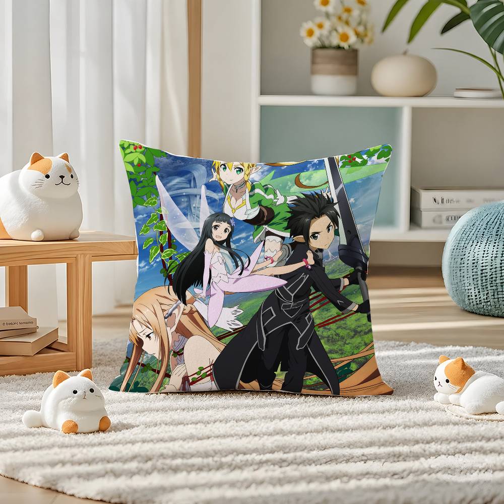 Sword Art Online Ultimate Collection Anime Plush Pillow Cover Soft Short Plush Cushion Cover For Sofa Bedroom Home Decor Gift