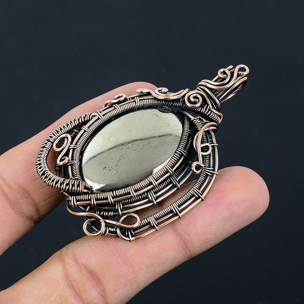 Golden Apache Pyrite Pendant, 999 Copper Wire Wrapped Jewelry, Gemstone Pendant, Gift For Her Handmade Dainty Jewelry