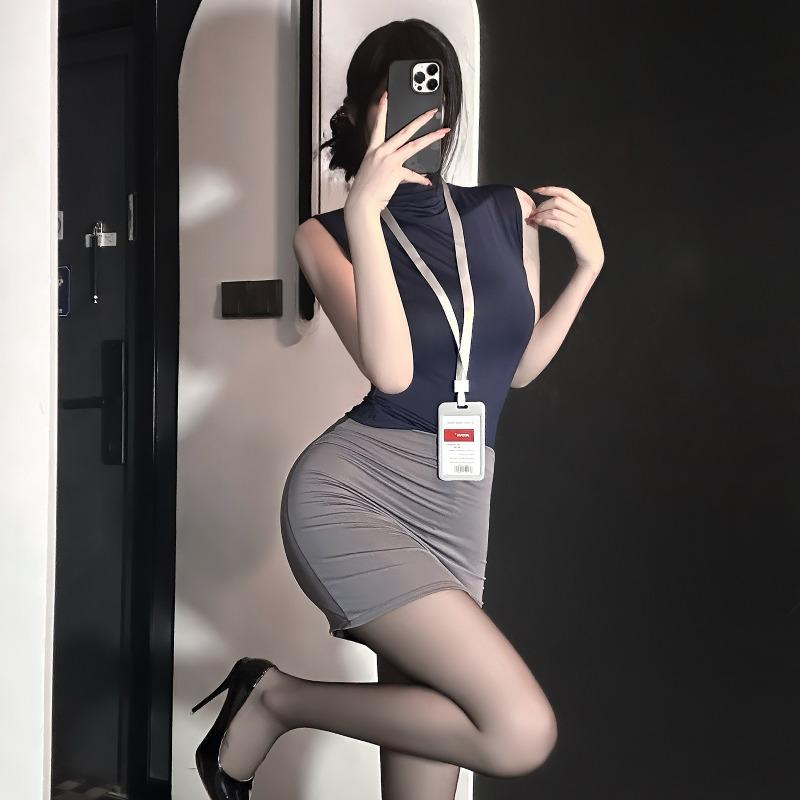 Women Sexy Role Play Secretary Uniform Hip Skirt Intimate Lingerie Set