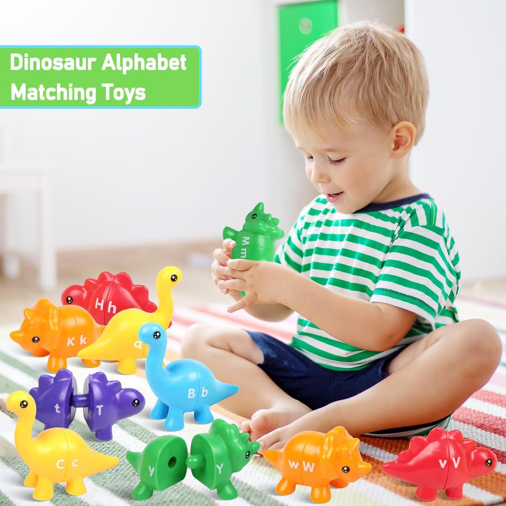 Montessori Matching Letters Dinosaur Toy Double-Sided ABC Letters Preschool Educational Learning Fine Motor Toy Gift