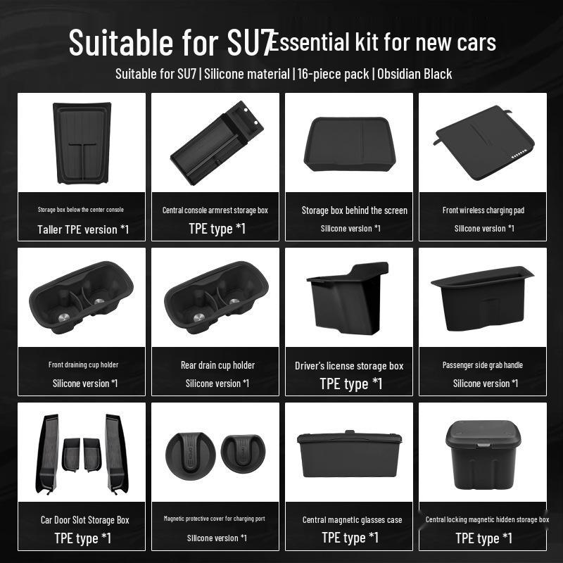 Xiaomi SU7 Interior Kit: 16-Piece Storage & Protection Set for Console & Cup Holder