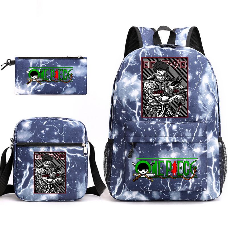 One Piece Zoro Print Student Backpack Set Casual Daypack with Shoulder Bag Pencil Case for Kids Teens School Supplies