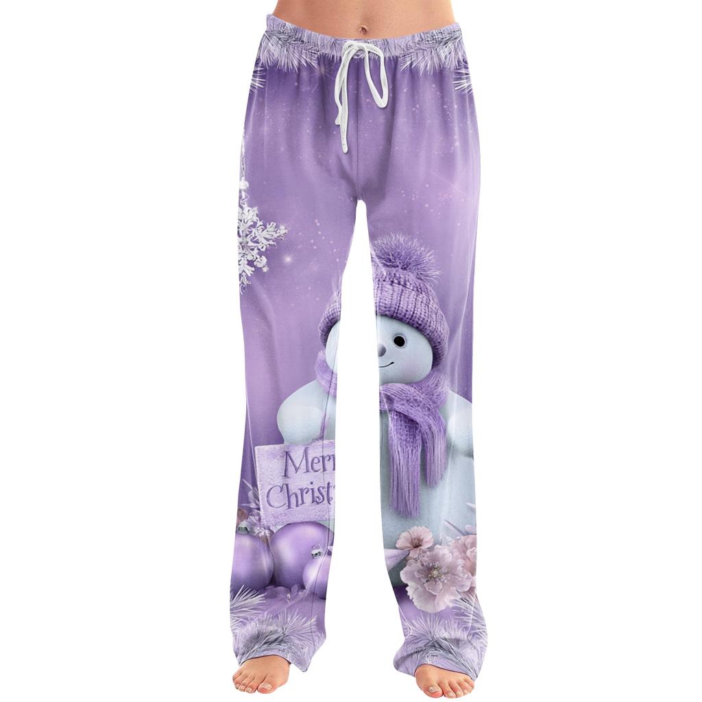 Women's Christmas Print Casual Pants with No Pockets for Holiday Wear
