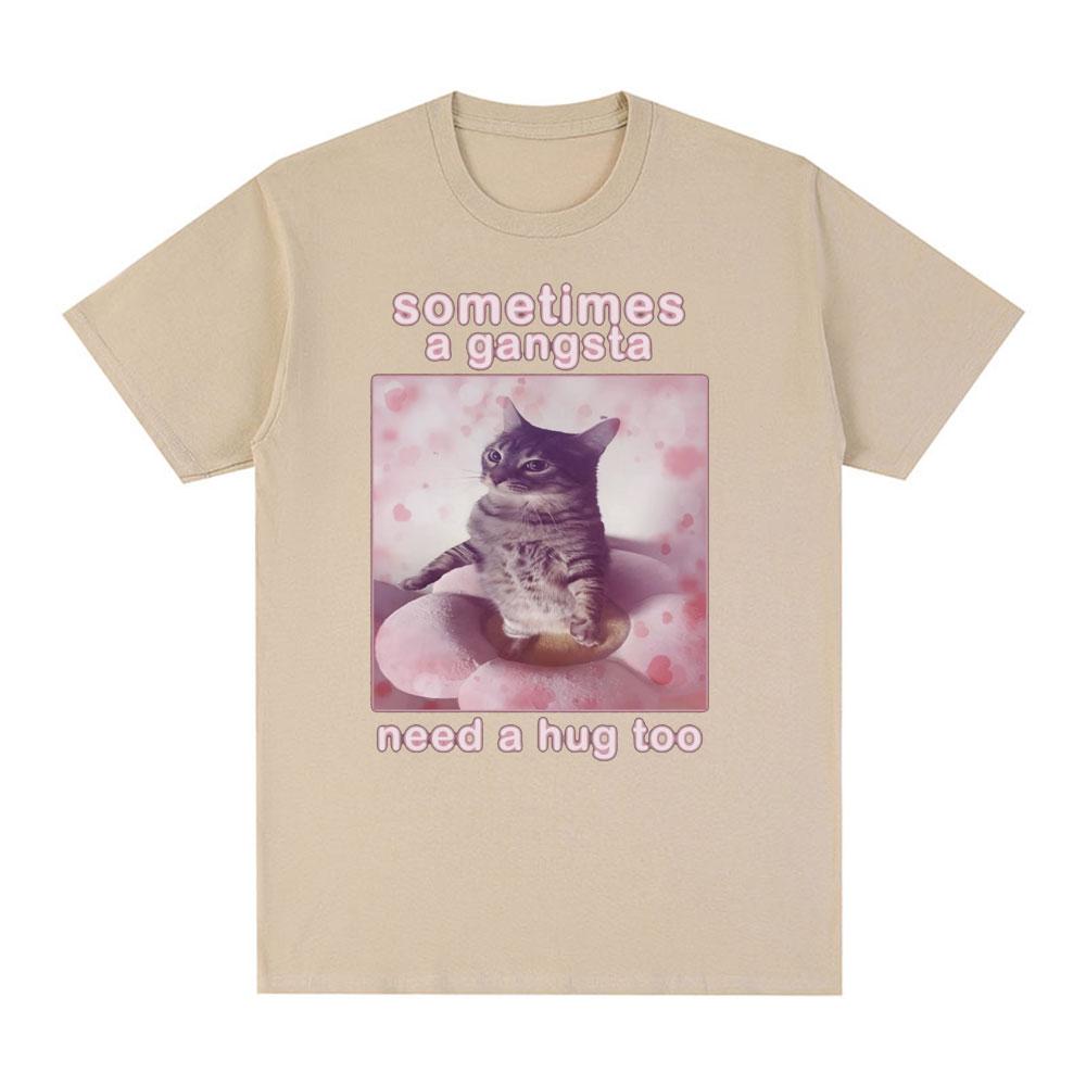 

Иногда гангстеру нужны объятия Смешной мем с котом Графическая футболка Мужская Женская футболка Хлопок Повседневная Оверсайз Футболки с коротким рукавом XXXL хаки