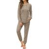 Women's Ribbed Knit Outfits 2 Piece Long Sleeve Pajama Set Fall Casual Sweatshirt And Joggers Lounge Set