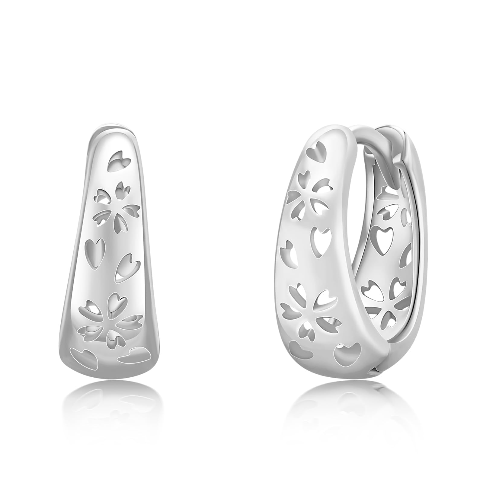 

StoryMidir Cherry Blossom Flower Hoop Platinum Japanese 925 Hypoallergenic to Catchless Sakura Watermark Ring Gifts for White Anniversaries Earrings, срібний