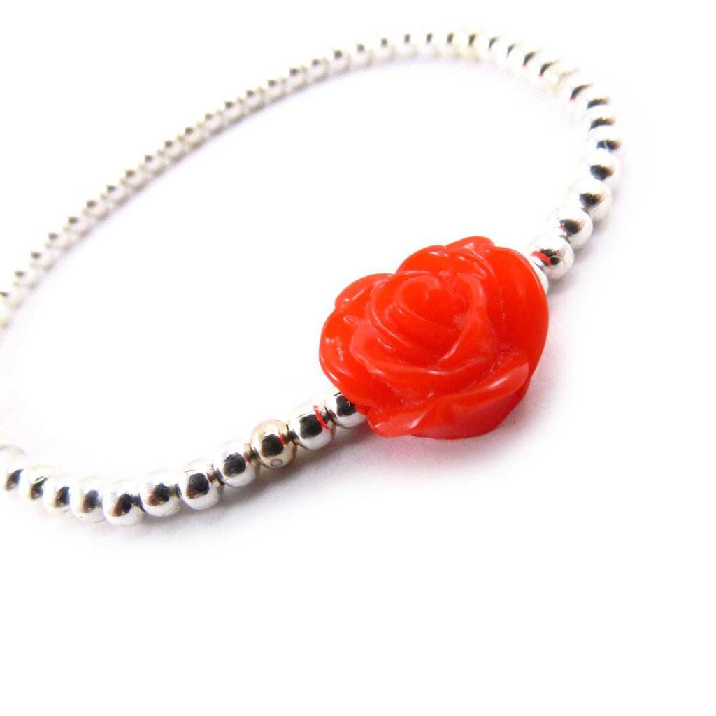Les Trésors De Lily [J6656] - Red Silver 'Rosa Romantica' Designer Bracelet