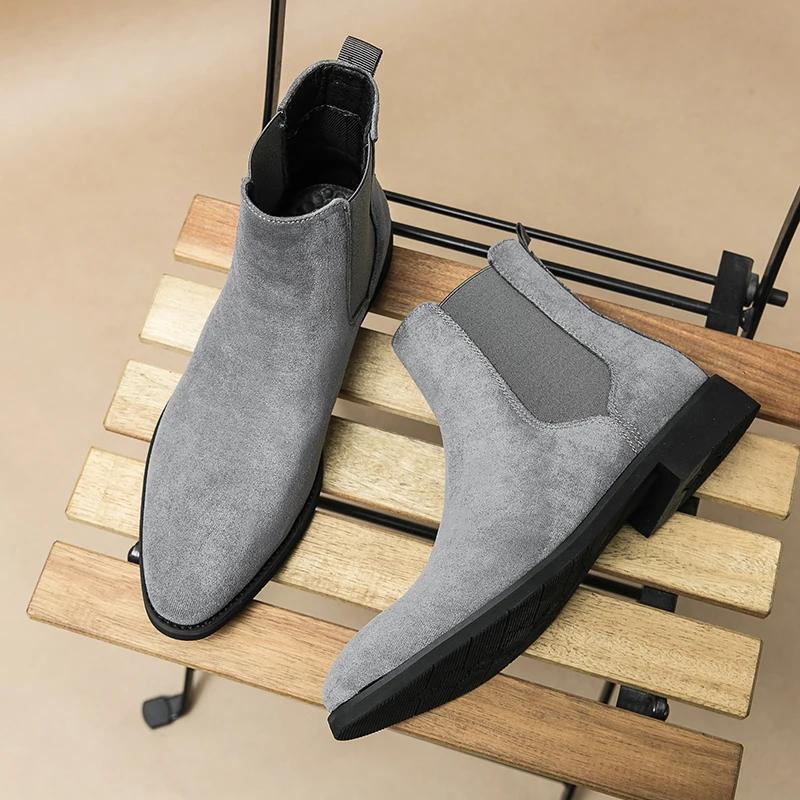 Men's Ankle Boots 2026New Casual High Top Boots Luxury Suede Leather Booies Fashion Pointed Business Dress Boots for Men Botas