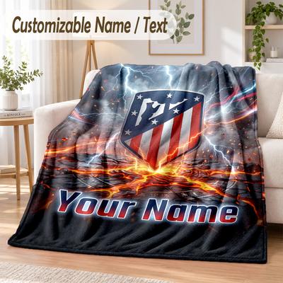 Custom Text Flannel Blanket Atletico Madrid Print Warm Cozy Blanket Home Sofa Bedding