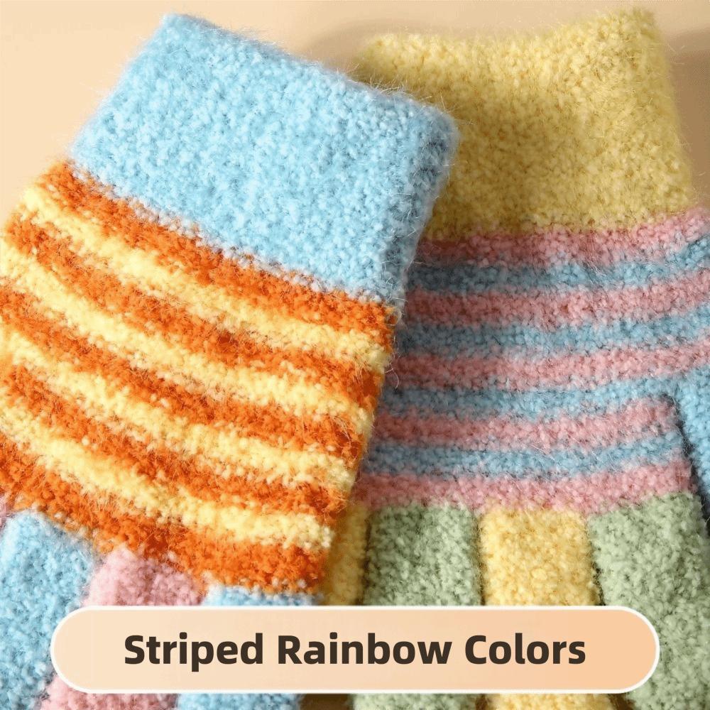 Plush Kids Knitted Gloves Thickened Windproof Gloves Children Full Fingers Gloves  Outdoor Sports