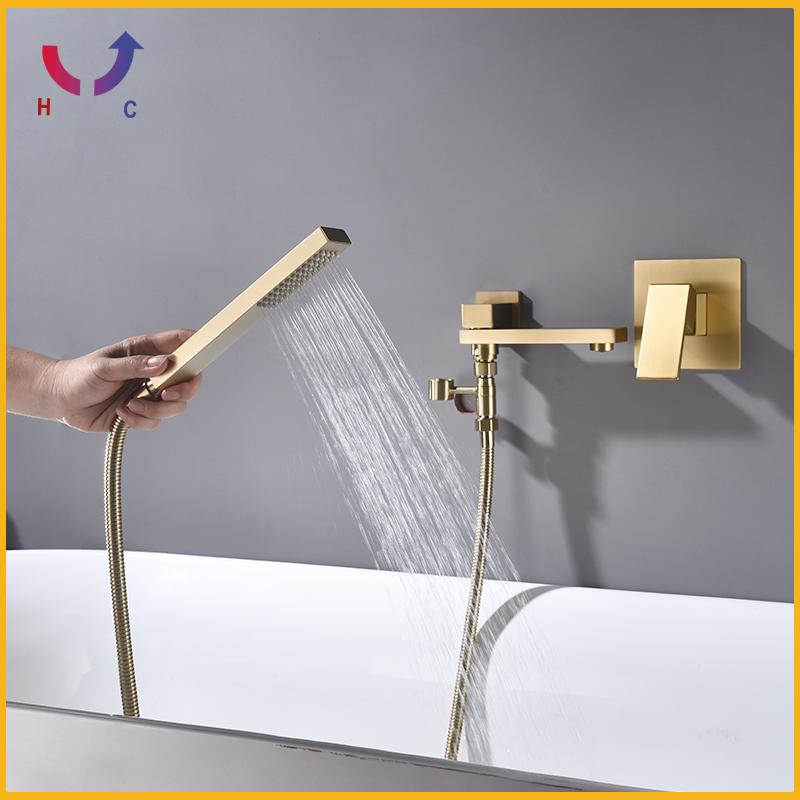 Black Bathtub Shower Faucet Wall Mounted Brass Swivel Bathtub Spout With Hand Shower Bathroom Hot And Cold Bathtub Shower Faucet