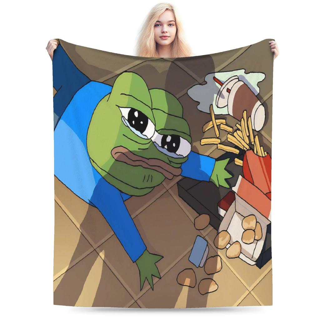 Sad P-Pepe Frog Meme Flannel Blanket Winter Soft Throw Blanket for Children Living Room Novelty Bedspread Sofa Bed Cover