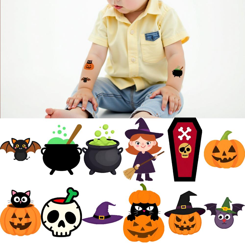 54pcs Temporary Tattoo Pumpkin Waterproof Long-lasting Body Stickers Witch Bat Temporary Tattoo Stickers Ghost For Boys