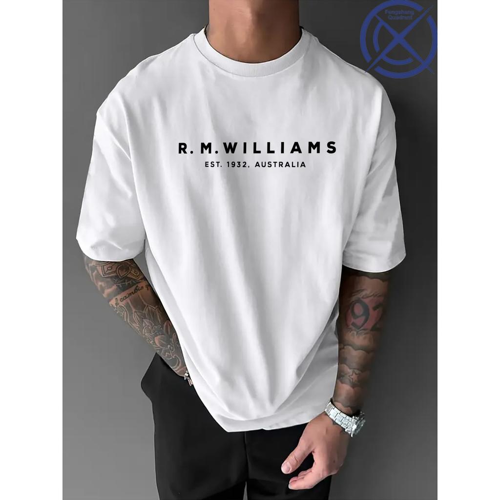 Vintage Casual T-Shirt - R, M, WILLIAMS Letter Print T-Shirt for Men Women Pure Cotton Crewneck Short Sleeve Print Unseix Top