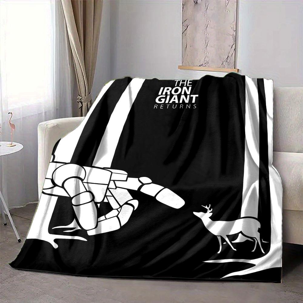 1pc Iron Giant Adventure Flannel Throw Blanket - Lightweight Soft Warm All-Season Blanket for Sofa, Bed, Travel, Camping  L1029105 80x120cm