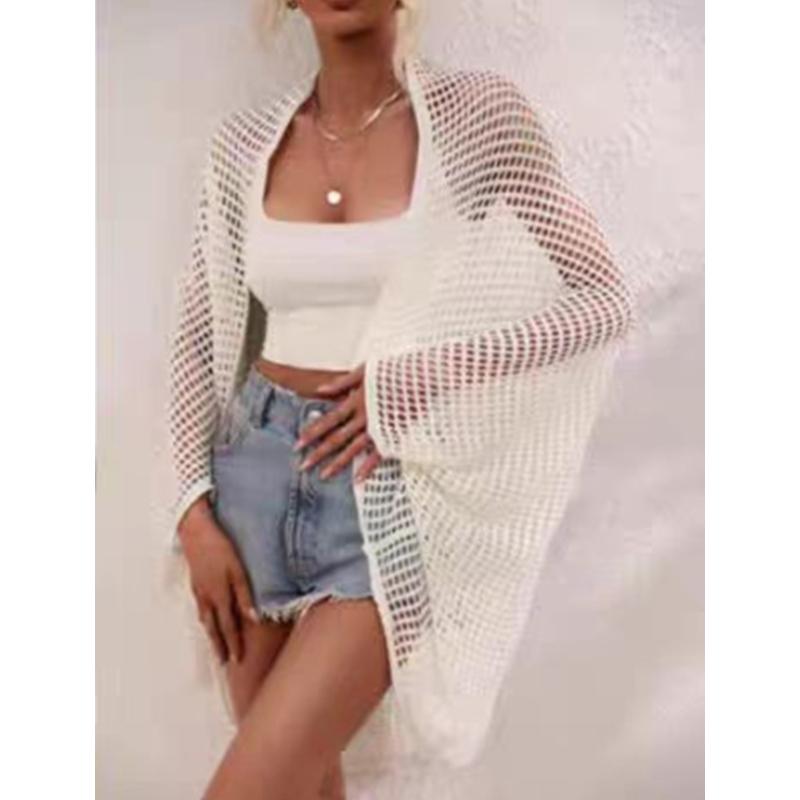 Women Sun Protection Shawl Lady Summer Hollow Out Knit Cardigan Holiday Solid Bikini Blouse Breathable Beach Cape Sexy Tippet Tops