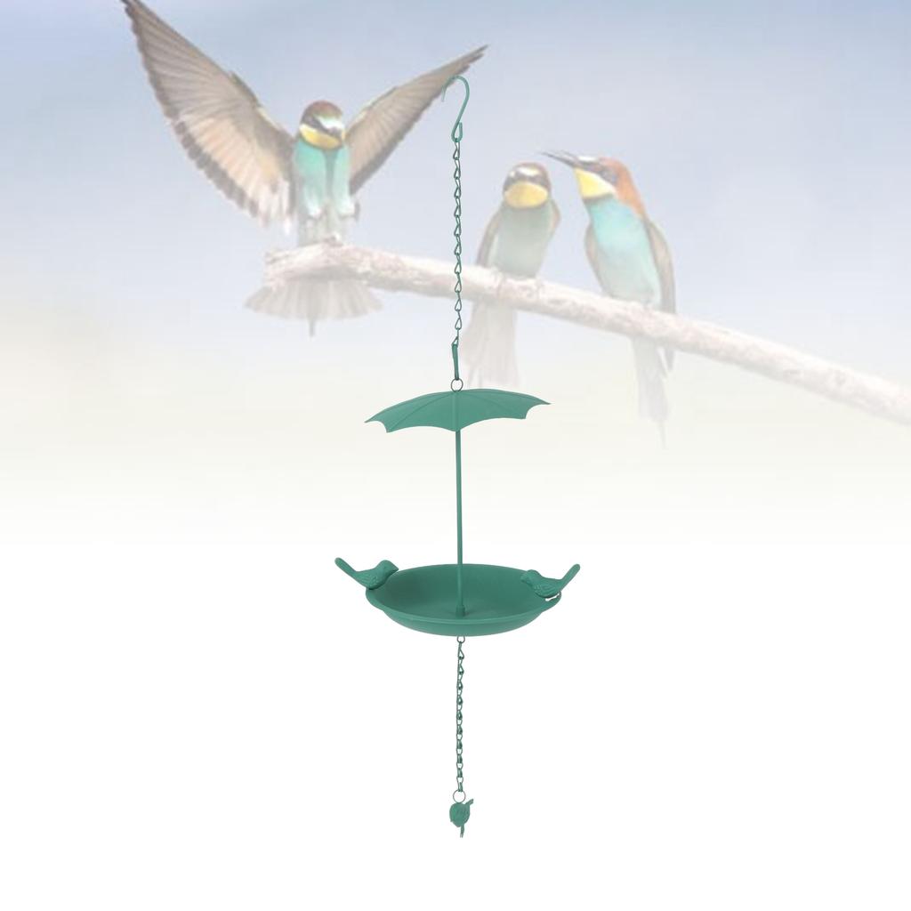 Hanging Bird Feeder Green Metal Large Capacity Umbrella Top Hanging Bath Tray for Outdoor Garden