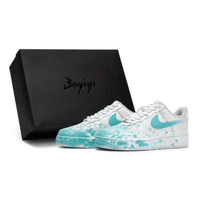 Air Force 1 811 Herstellung, Ölfarbe Vor Ort, Spezielle Schuhbox Niedriges Oberteil Skateboard-Schuhe Herren Weiß Grün CW2288-111(Team80-S-BOX)
