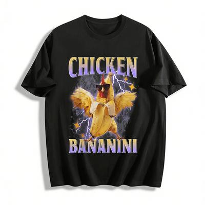Funny Chicken Bananini Graphic Casual Short Sleeve Tee Pure Cotton T-shirt