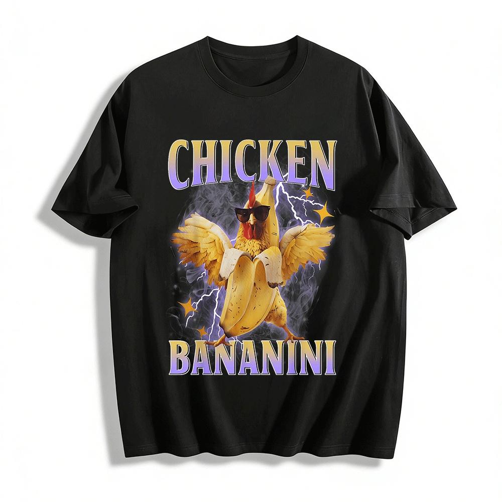 

Funny Chicken Bananini Graphic Casual Short Sleeve Tee Pure cotton T-shirt XXS