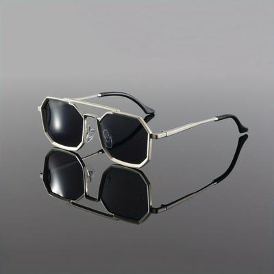 Non-polarized Classic Metal Punk Square Sunglasses Men Women Retro Double Bridges Fashion Woman Polygon Sunglasses Trendy Vintage Shades