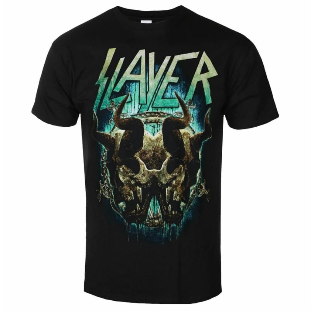 Slayer Cleaved Skull Inspirational Print TShirt Casual Street Style Cotton TShirt Suitable For Metal Enthusiasts
