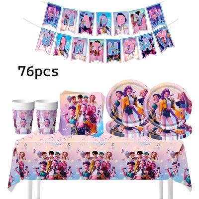 K-pop Demon Hunters Theme Birthday Party Decorations Set Tableware Cup Plate Paper Banner for Girls Baby Shower Supplies