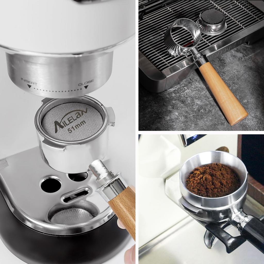 Tubbi 51mm Espresso Portafilter Set for EC680EC685, with Dosing Ring and Pack Screen, Bottomless Coffee Portafilter, Three-Lubricated, Coffee Machine