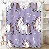 Little Unicorn Shower Curtain Purple Unicorn Bathroom Decor Kids Cute Bath Mat Home Decor Ideas For Girl'S Room Waterproof Fabri