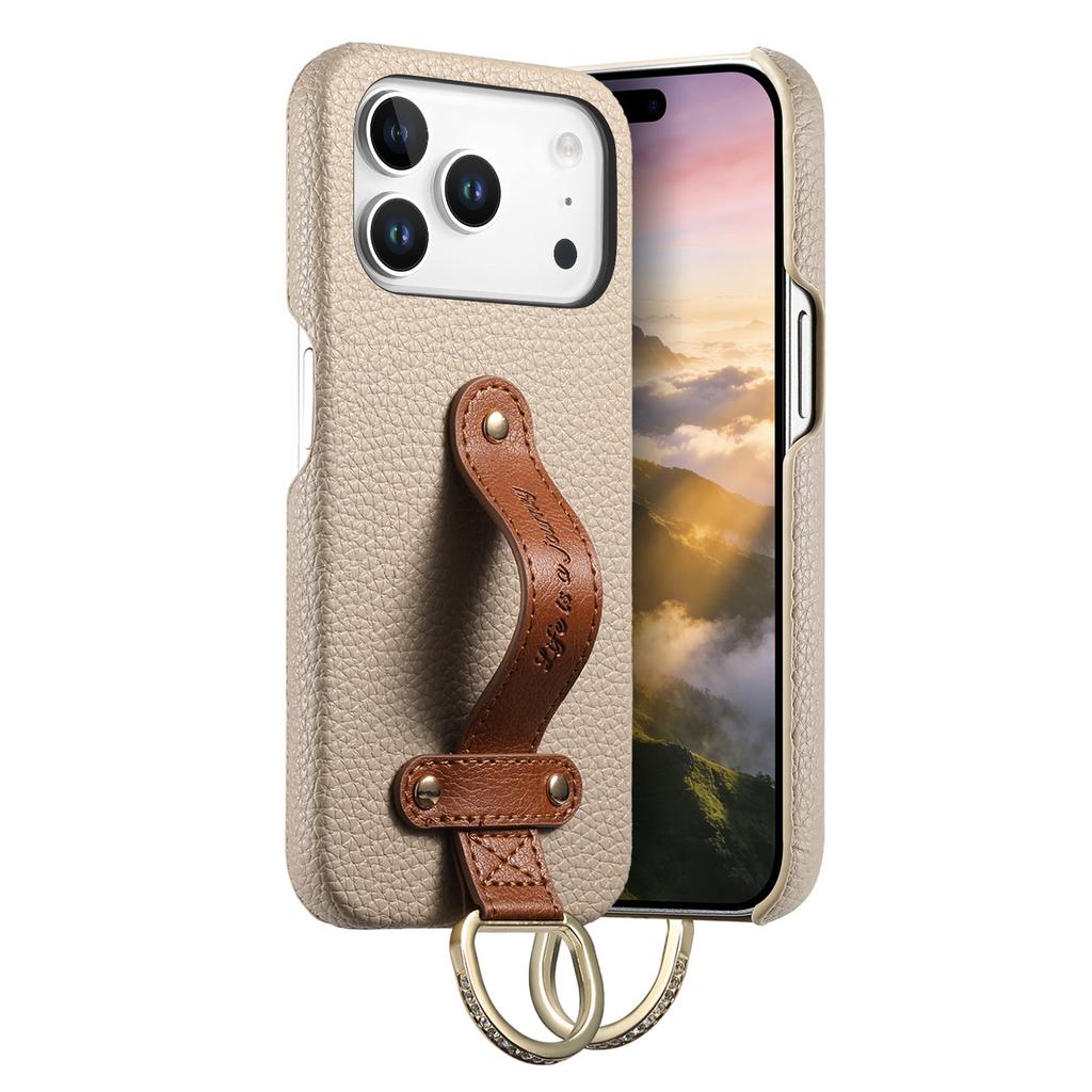 Etui na telefon z paskiem na nadgarstek ze skóry liczi do iPhone 17 Air 16E 16 15 Plus 14 13 12 11 Pro Max Odporne na wstrząsy Pokrowiec ochronny